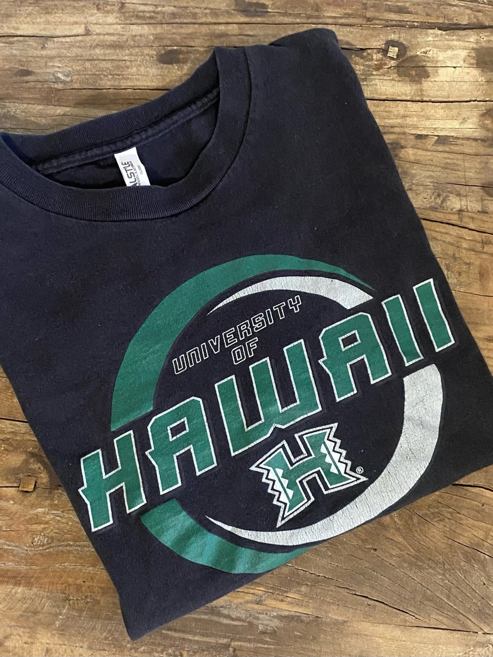 Alstyle Black University of Hawaii Graphic Tee with Green & White Logo